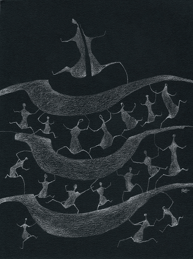 Ross Hemera, Chinagraphic pencil on black paper, 2015.
